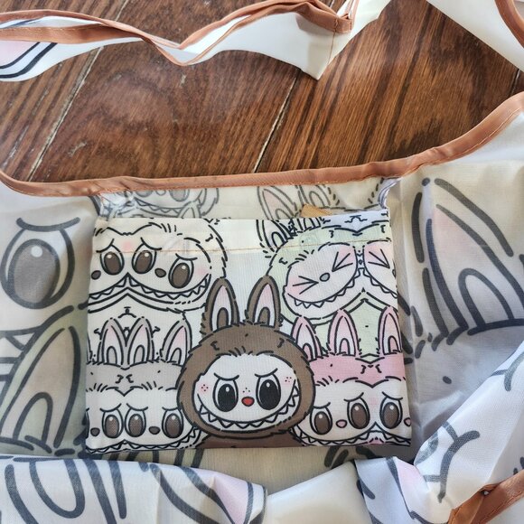 Labubu Grey Foldable Reusable Shopping Bag with Small Pouch – Nylon - Picture 10 of 13